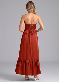 Azazie Leilana Bridesmaid Dresses Rust A-Line Corset Stretch Satin Dress image2