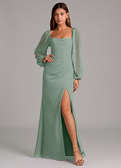 Azazie Brixley Bridesmaid Dresses Silver Sage Mermaid Long Sleeve Chiffon Dress image6