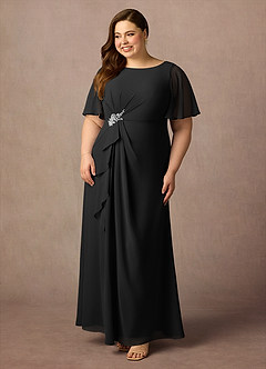 Azazie Rain vestidos de madre de la novia Vestido de Negro de Gasa de Recto con Perla image8
