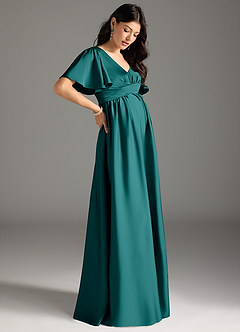 Azazie Verna Robes de demoiselle d'honneur de maternité Robe Trapèze Rayé Longueur ras du sol Satin extensible image6