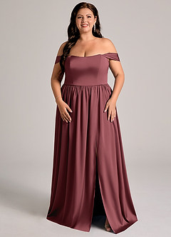 Azazie Calianna Brautjungfernkleider Wandelbar A-Linie Schulterfrei Stretch-Satin Kleid Merlot image1