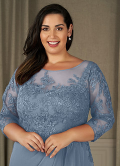 Azazie Calanthe Mother of the Bride Dresses Dusty Blue A-Line Scoop Chiffon Dress image8