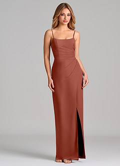 Azazie Calandra 신부 들러리 드레스 쉬스 주름진 쉬폰 바닥 길이 드레스 image5