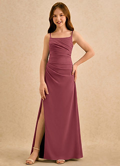 Azazie Cannoli Girls Formal Abiti da Ragazza di Fiori Abito A-Line in Chiffon Plissettato Merlot image5