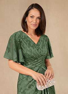 Azazie Emmeline Mother of the Bride Dresses Eucalyptus A-Line Pleated Floral Burnout Dress image4