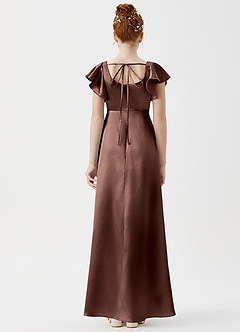 Azazie Bondi Junior Espresso A-Line Side Slit Metallic Satin Dress image2