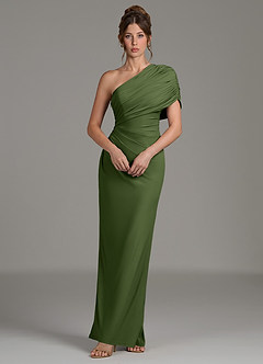 Azazie Essence Bridesmaid Dresses Olive Sheath One Shoulder Premium Stretch Jersey Dress image5