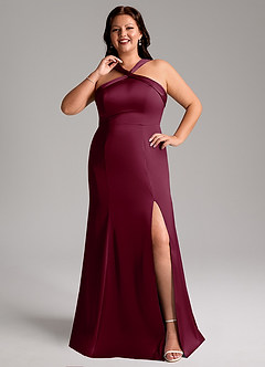 Azazie Rue Bridesmaid Dresses Mulberry A-Line Pleated Stretch Satin Dress image8