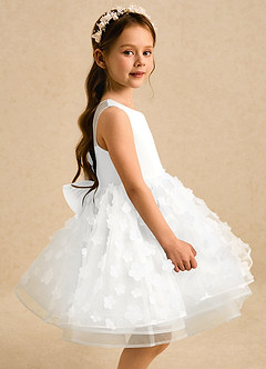 Azazie Billie Flower Girl Dresses White Ball-Gown Pleated Matte Satin Dress image3