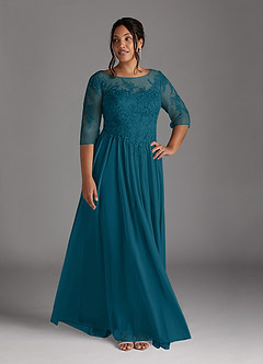 Azazie Harriet Mother of the Bride Dresses Ink Blue A-Line Scoop lace Mesh Dress image7