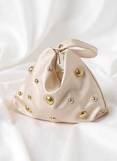 front Studded Satin Adjustable Shoulder Bag