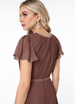 Azazie Kara Modest Bridesmaid Dresses A-Line Pleated Chiffon Floor-Length Dress image6