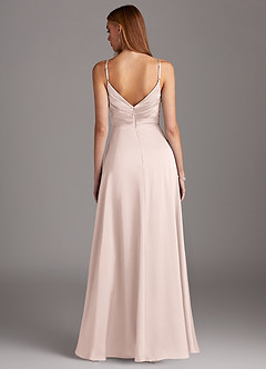 Azazie Calissa Bridesmaid Dresses Blushing Pink A-Line V-Neck Pleated Stretch Satin Dress image2