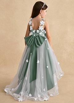 Azazie Celia Flower Girl Dresses Eucalyptus A-Line Lace Tulle Dress image2