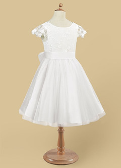 Azazie Vetty Flower Girl Dresses Ivory White A-Line Lace Tulle Dress image12