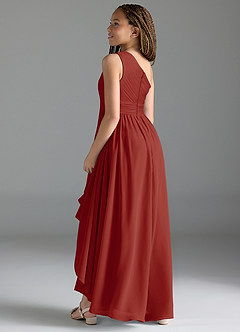 Azazie Mathilda Junior Robe Trapèze en Mousseline de soie Plissée Terracotta image5