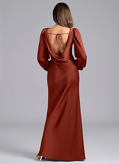 Azazie Rylina Bridesmaid Dresses Terracotta Mermaid Long Sleeve Stretch Satin Dress image2