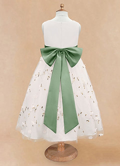 Azazie Pollie Flower Girl Dresses Ivory Matcha A-Line Bow Tulle Dress image12