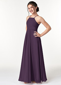 Azazie Ginger Junior Plum A-Line Pleated Chiffon Dress image3