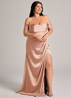 Azazie Johana Abiti da Damigella Abito Convertibile Sirena in Raso Elasticizzato a Spalla Scoperta Oro Rosa image11