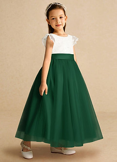 Azazie Pookie Flower Girl Dresses Dark Green A-Line Lace Tulle Dress image2