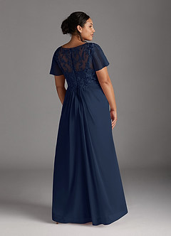 Azazie Holga Abiti per la Madre della Sposa Abito A-Line in Chiffon con Scollo a V in Pizzo Marino Scuro image10