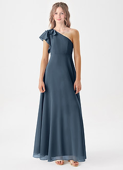 Azazie Arabella Junior Robe Trapèze en Mousseline de soie Rayé Neptune image3