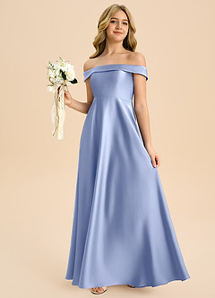 Azazie Sissy Junior Ice A-Line Off the Shoulder Stretch Satin Dress image3