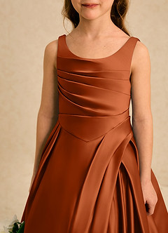 Azazie Audrey Flower Girl Dresses Burnt Orange A-Line Pleated Matte Satin Dress image5
