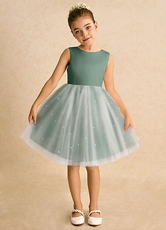 Azazie Esme Flower Girl Dresses Eucalyptus Ball-Gown Bow Tulle Dress image6