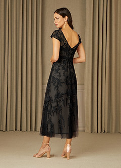 Azazie Sanna Abiti per la Madre della Sposa Abito A-Line in Tulle in Pizzo con Scollo a U Nero Champagne image5