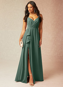 Azazie Kyedae Bridesmaid Dresses Sea Moss A-Line V-Neck Pleated Chiffon Dress image1
