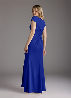 Azazie Tana Mother of the Bride Dresses Royal Blue Mermaid V-Neck Pleated Stretch Crepe Dress image2
