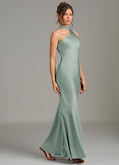 Azazie Jalissa At-home Try On Dresses Agave Mermaid One Shoulder Stretch Satin Dress image4