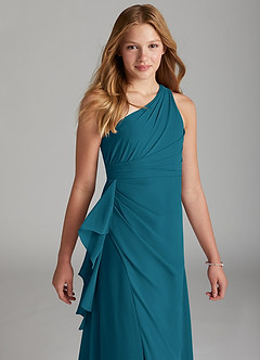 Azazie Maive Junior Ink Blue A-Line Pleated Chiffon Dress image4