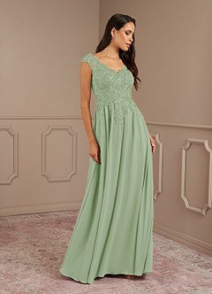 Azazie Amethyst Mother of the Bride Dresses Dusty Sage A-Line V-Neck Sequins Chiffon Dress image4