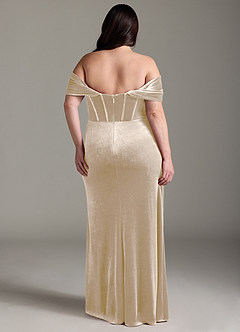 Azazie Jas Bridesmaid Dresses Champagne Sheath Off-The-Shoulder Corset Velvet Convertible Dress image10