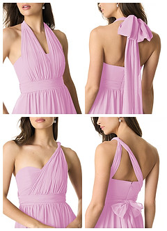 Azazie Olani Vestidos de damas de honor Vestido de Rosa Caramelo de Gasa de Corte en A Convertible con Vestidos sin tirantes image2