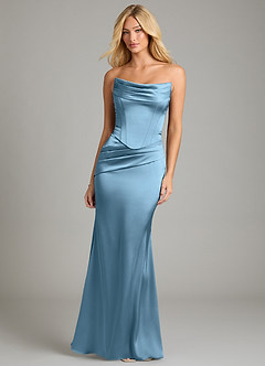 Azazie Sorrel Bridesmaid Dresses Steel Blue Mermaid Strapless Stretch Satin Convertible Dress image10