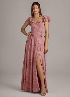 Azazie Aricella Bridesmaid Dresses Dusty Rose A-Line Corset Floral Burnout Dress image1