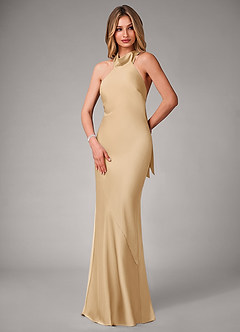 Azazie Velli Bridesmaid Dresses Gold Mermaid Stretch Satin Dress image3