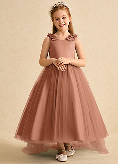 Azazie Lorita Robe Demoiselle D'honneur Fillette Robe Trapèze en Tulle Perlé Bronze image6