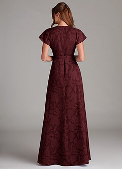 Azazie Ling Bridesmaid Dresses Cabernet A-Line Pleated Floral Burnout Dress image6