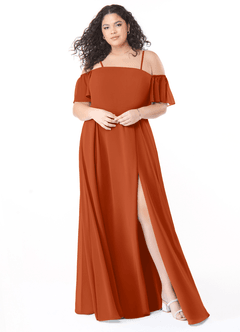 Azazie Sue Bridesmaid Dresses Burnt Orange A-Line Off the Shoulder Chiffon Convertible Dress image6