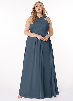 Azazie Kaleigh Bridesmaid Dresses Neptune A-Line Pleated Chiffon Dress image7