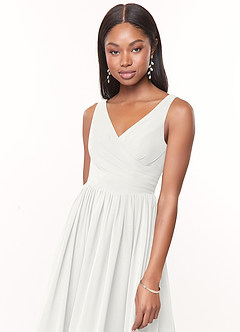 Azazie Keyla Bridesmaid Dresses White A-Line V-Neck Pleated Chiffon Dress image7