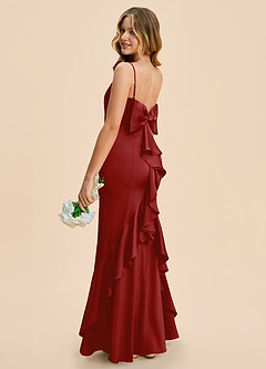 Azazie Lioren Junior Pomegranate Sheath Bow Stretch Satin Dress image3