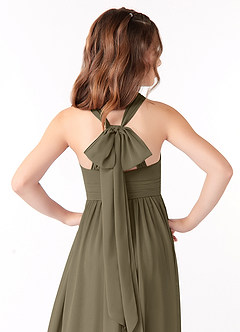 Azazie Jaylah Junior Willow Green A-Line Ruched Chiffon Dress image3