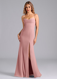 Azazie Wynni Vestidos de damas de honor Vestido de Rosa Polvorienta de Gasa de Corte Sirena con Corsé image1