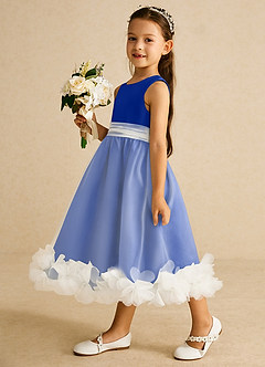 Azazie Stardust Blumenmädchenkleider A-Linie ärmellos Organza Kleid Königsblau image3